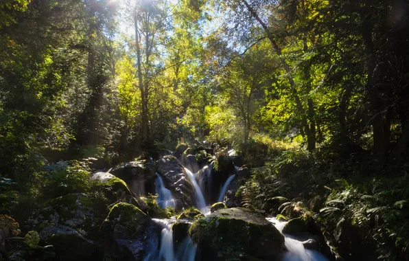 Picture The sun, Stones, Stream, Andorra, Waterfalls
