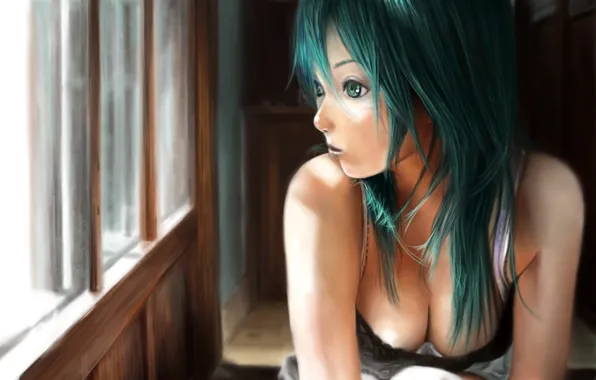 Girl, reverie, window, art, profile, vocaloid, hatsune miku, Vocaloid