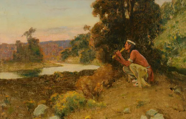 The flute, Eanger Irving Couse, The Piper, Indian in nature