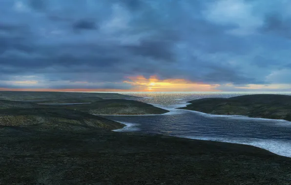 Picture sea, the sky, clouds, sunset, mountains