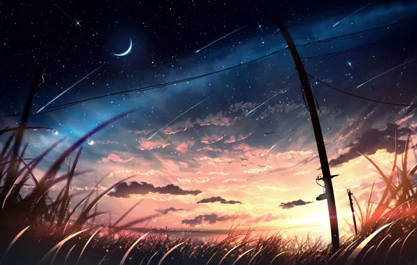 Picture the sky, the sun, stars, sunset, nature, Crescent