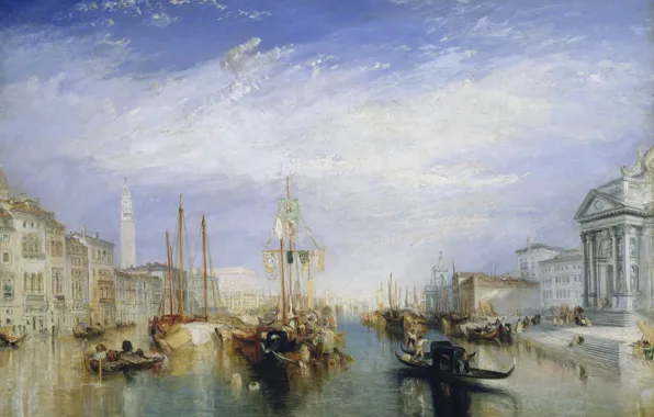 Picture sea, home, picture, boats, channel, Venice, the urban landscape, William Turner
