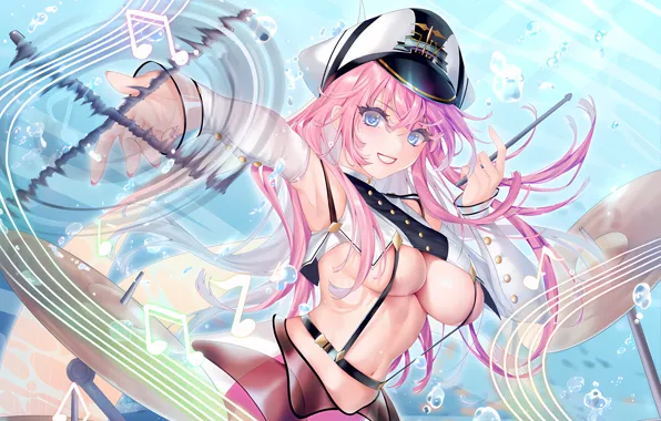 Girl, sexy, cleavage, pink hair, long hair, boobs, anime, beautiful