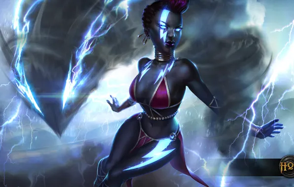 Chest, girl, storm, lightning, body, storm, hurricane, heroes of newerth