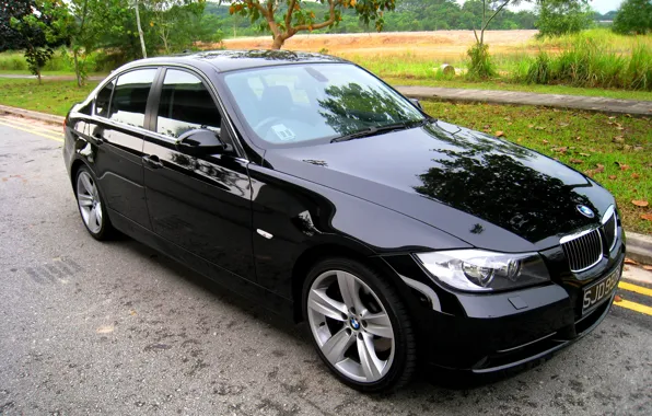Black, BMW, car, sedan, E90, 330i