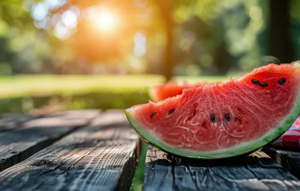 Summer, the sun, light, nature, Park, Board, watermelon, bokeh