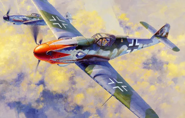 Picture war, art, painting, ww2, Messerschmitt Bf 109 K4