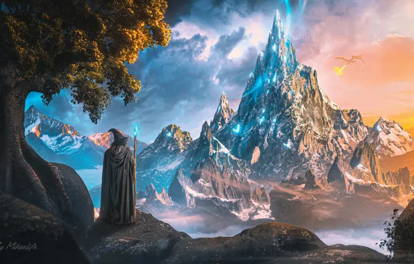 Picture Fantasy, Mountain, Wizard, Fantasy artwork