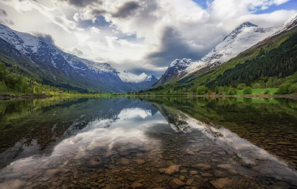 Mountains, lake, Norway, Sogn and fjordane