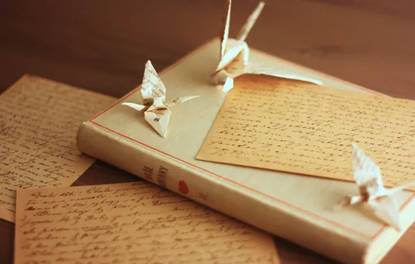 Letter, book, birds, origami, cranes