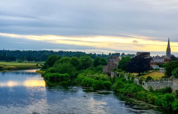 Trees, river, Scotland, the monastery, Abbey, Kelso Abbey, In Kells