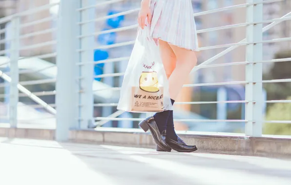 Asian, Model, Plastic, Woman, Shoes, Sunlight, Outdoor, Uniform