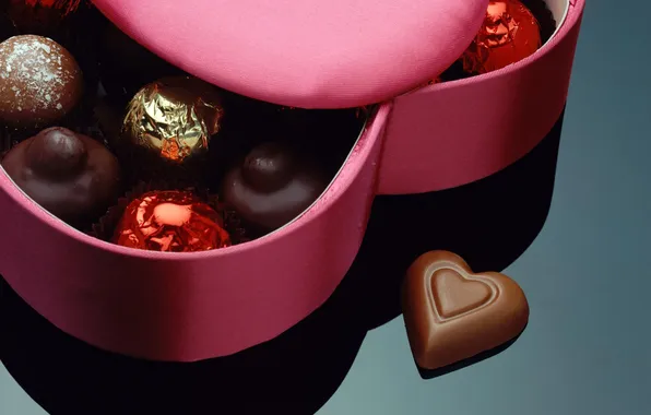 Picture reflection, box, gift, heart, candy, heart, sweet, chocolate