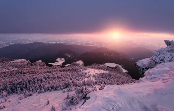 Picture Sunset, Romania, Piatra Sura and Hasmas mountains, Ceahlau massif, Ocolasul Mare