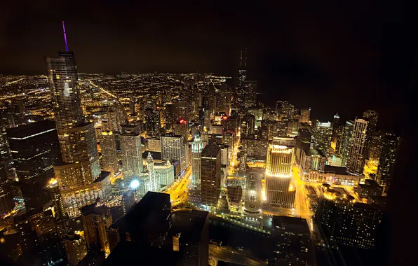 Night, the city, building, skyscrapers, Chicago, USA, USA, Il