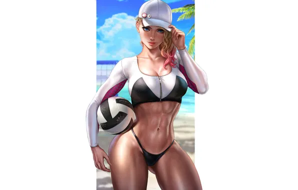 Girl, hot, sexy, beach, boobs, anime, pretty, sand