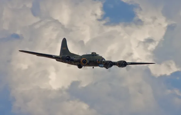 Picture the sky, clouds, bomber, four-engine, heavy, Flying Fortress, The "flying fortress", Boeing B-17