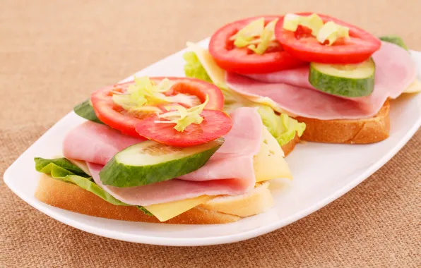 Picture cheese, cucumber, tomatoes, sandwiches, ham
