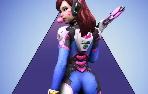 Picture ass, girl, costume, bubble, ass, gum, overwatch, D.Va