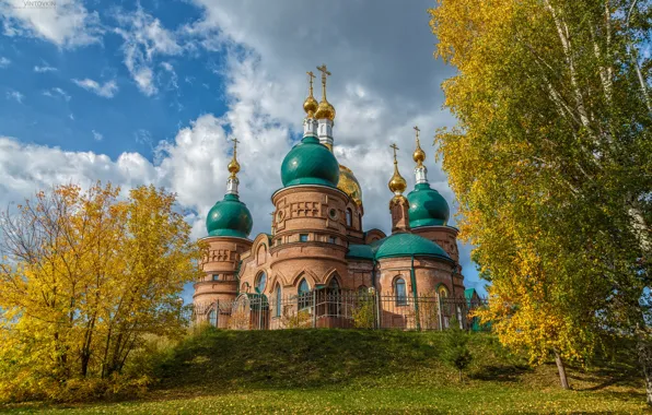 Autumn, landscape, nature, Church, temple, architecture, the dome, Sergey Vintovkin