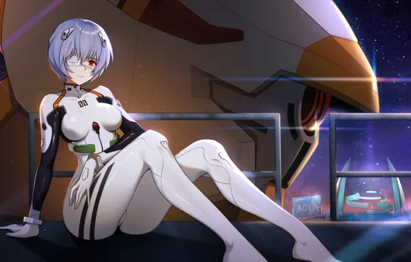 Picture Neon Genesis Evangelion, bodysuit, anime, Ayanami Rei, short hair, solo, digital art, fan art