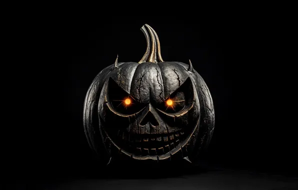Halloween, pumpkin, Halloween, black background, glowing eyes