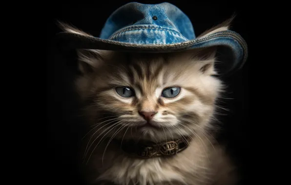 Cat, look, pose, kitty, grey, portrait, hat, serious