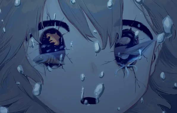 Cracked, surrealism, fish, boy, under water, by avogado6