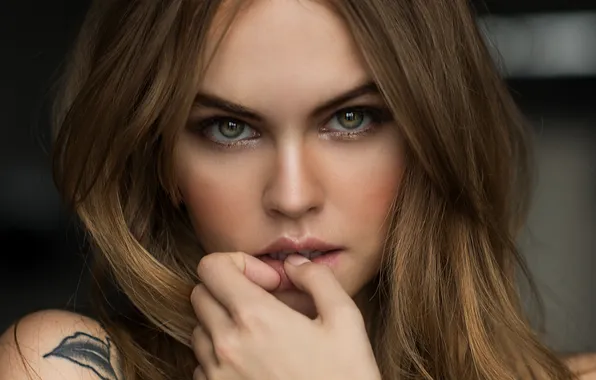 Look, close-up, face, model, hand, portrait, makeup, tattoo