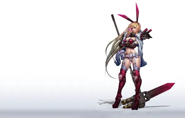 Girl, pose, fiction, figure, hammer, rabbit, art, blonde