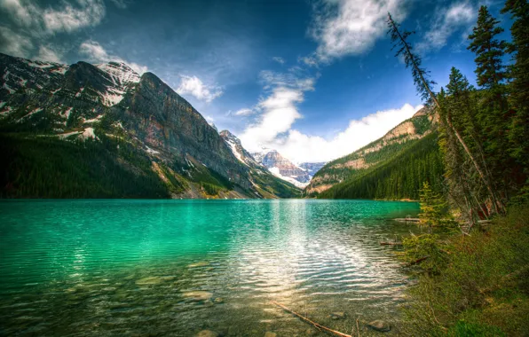 The sky, landscape, mountains, nature, lake, Canada, Banff, Louise