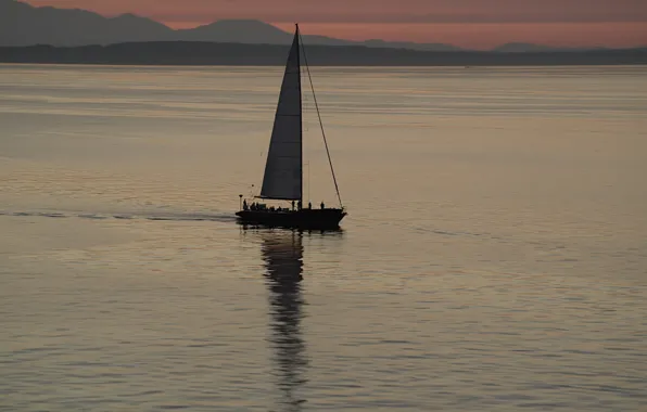 Sunset, the ocean, coast, the evening, Seattle, Seattle, Washington, sailing boat