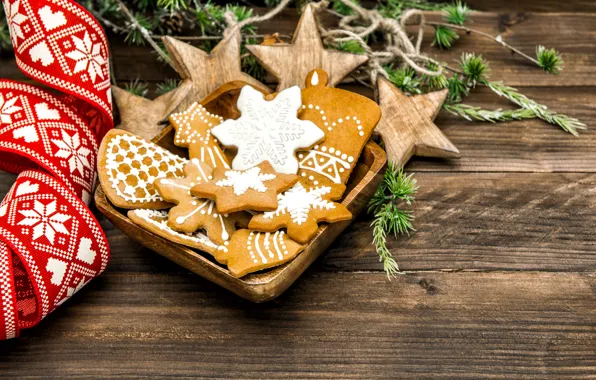 Branches, holiday, new year, spruce, cookies, Christmas, sweets, cakes