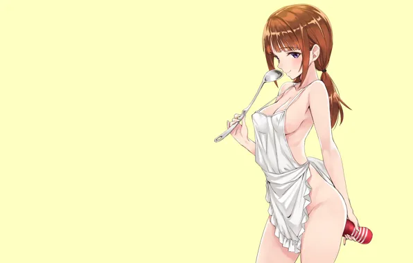 Girl, anime, apron, ladle