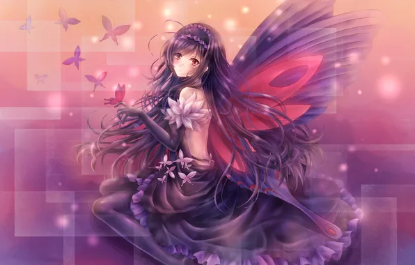 Picture girl, butterfly, wings, anime, art, tandolcedeco, accelerated world, Accel World