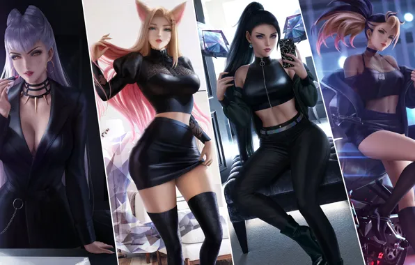 Akali, League of Legends, Ahri, Evelynn, Ari, Kai'Sa, K/DA