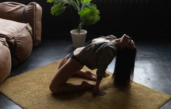 Girl, pose, panties, long hair, on the floor, closed eyes, Pavel Ermakov