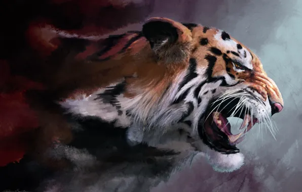 Picture cat, tiger, rendering, figure, rage, fangs