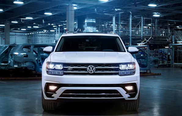 White, Volkswagen, front view, 2018, Atlas, R-Line