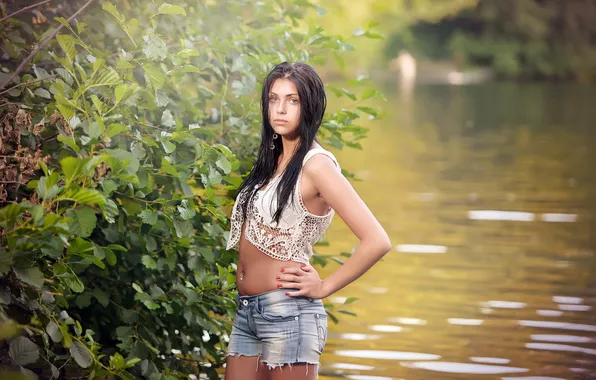 Girl, pose, river, Angi