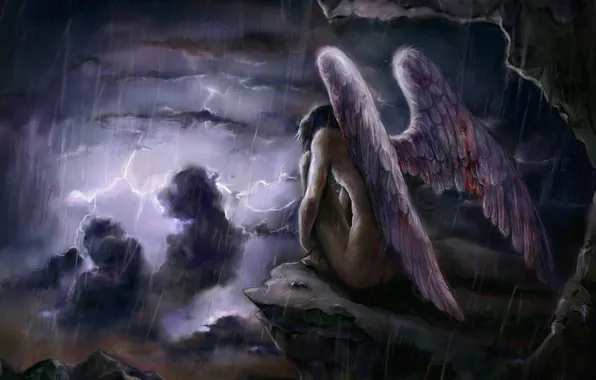 The sky, fiction, wings, art, guy, the shower, fallen angel