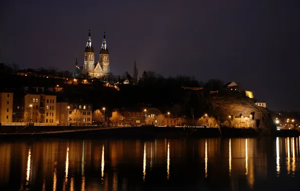 Picture night, the city, lights, Prague, Czech Republic