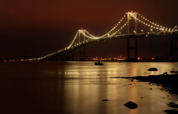 Picture night, bridge, the city, reflection, river