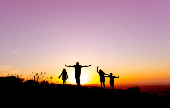 Picture CHILDREN, The SKY, SUNSET, PEOPLE, DAWN, SILHOUETTES, HOLE