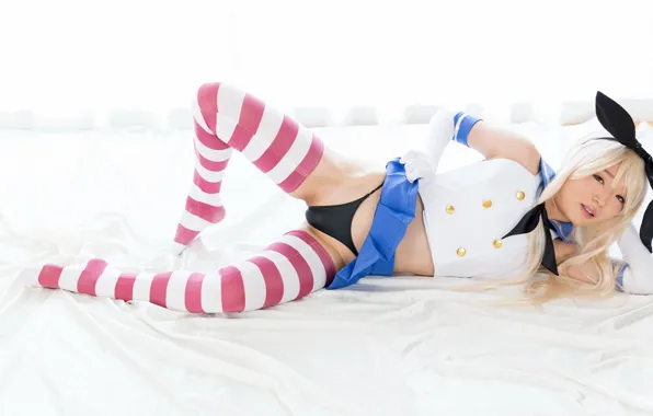 Pose, Japanese, cosplay, striped, kantai collection, shimakaze, Eri Hirasawa