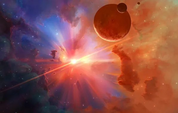 Stars, Planet, Space, Nebula, Star, The explosion, Light, Planet
