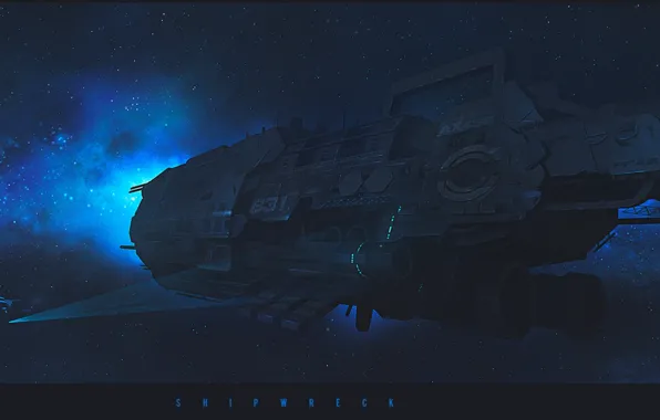 Space, blue, stars, spaceships, shipwreck