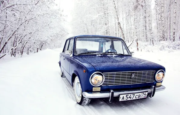 Picture winter, forest, snow, penny, blue, Lada, Lada, 2101