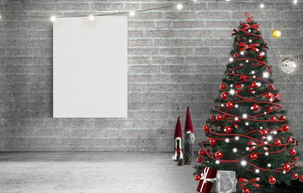 Winter, balls, canvas, space, sheet, lights, wall, holiday