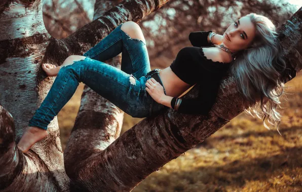 Picture look, pose, tree, feet, jeans, Loba, Andreas-Joachim Lins